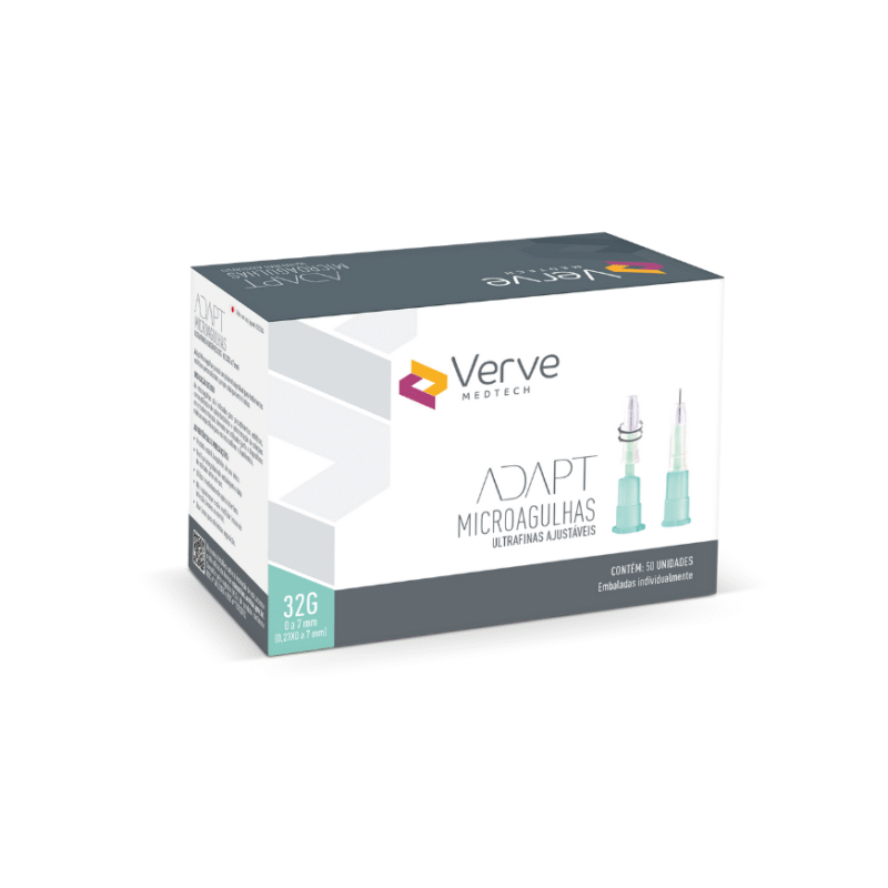 Microagulha Adapt 32G Verve com ajuste de profundidade (0–4 mm), parede ultrafina, aço SUS304, estéril, Anvisa 82576739002