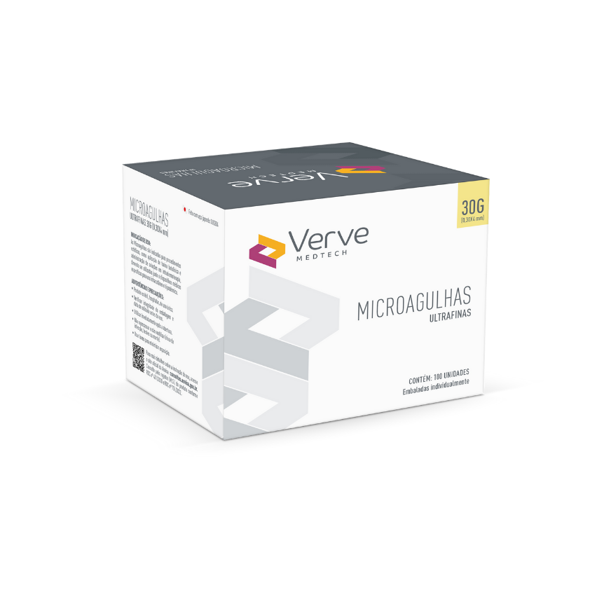 Microagulha Verve 30G para intradermoterapia e toxina botulínica, parede ultrafina, aço SUS304, estéril, Anvisa 82576739002