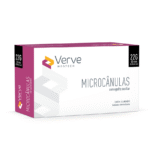 Microcânula Verve 22G 50 mm com ponta romba e parede ultrafina; controle visual e menor risco de hematomas