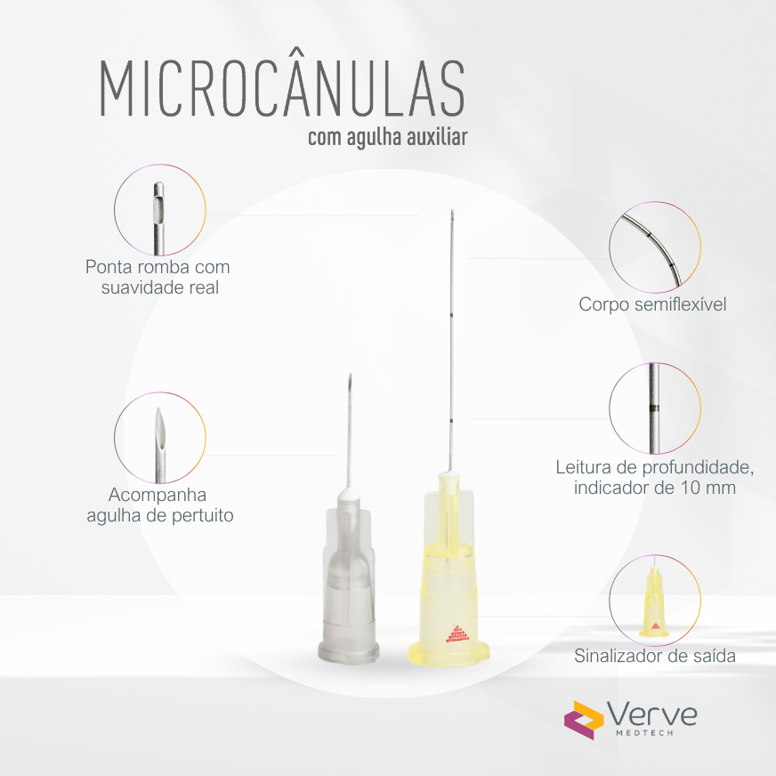 Microcânula Verve 30G 25 mm extra-fina, ponta romba, mínima dor, indicador 10 mm, SUS304, Anvisa 82576739003